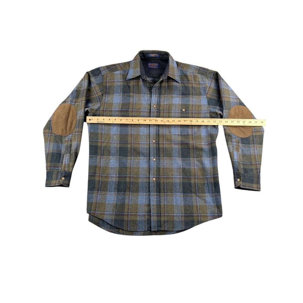 Pendleton Men's M 100% Virgin Wool Plaid Elbow Patch Trail Button Shirt EUC - Picture 8 of 11